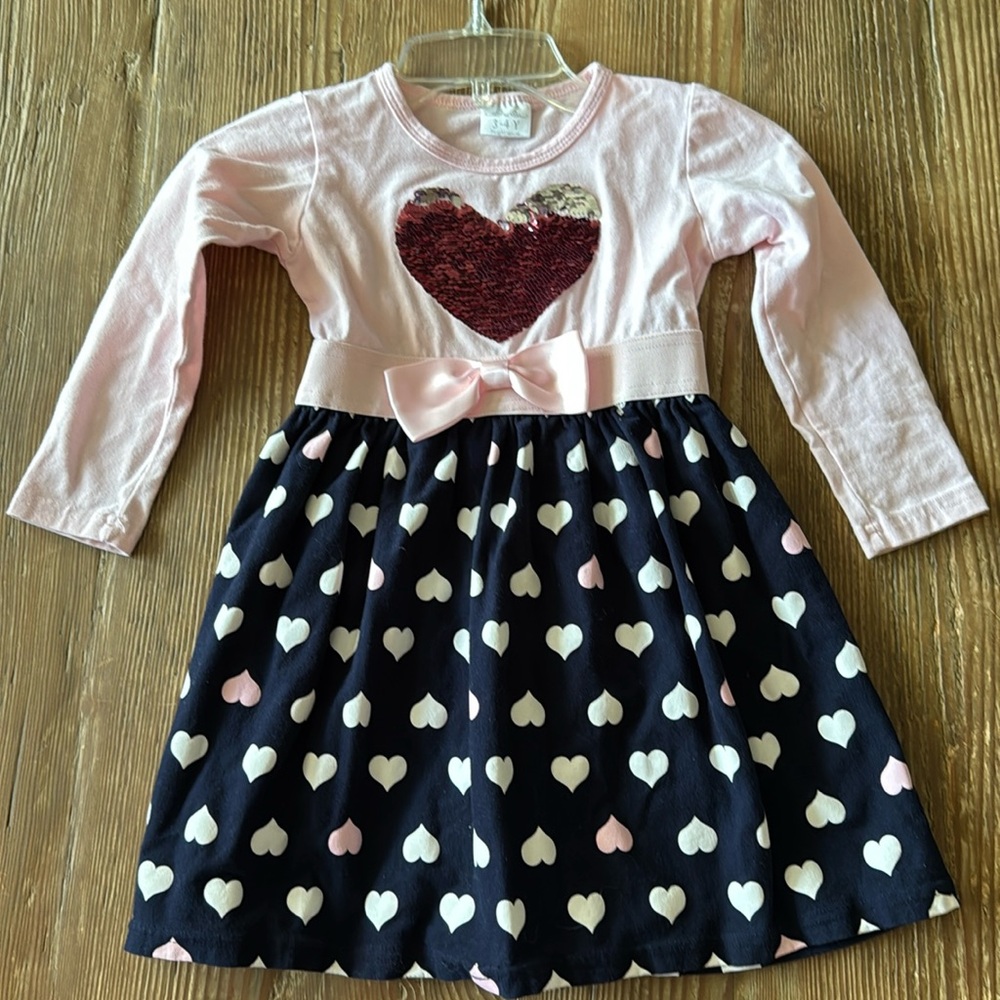 VIKITA Girls Cotton sequin & heart print Long Sleeve Dress 3-4 years